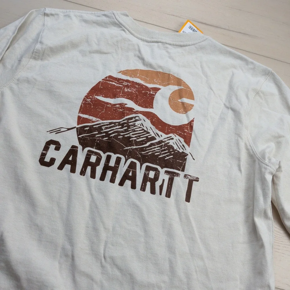 NEW Carhartt Relaxed Fit Heavyweight Long Sleeve T-Shirt Mens M Mountain Graphic - Picture 1 of 16
